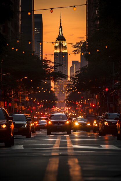 Beautiful bright empire state building at nighttime