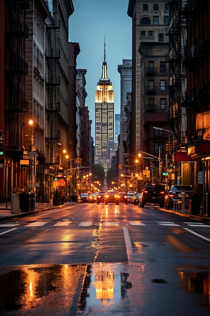 Beautiful bright empire state building at nighttime