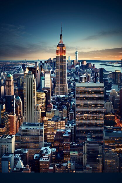 Beautiful bright empire state building at nighttime