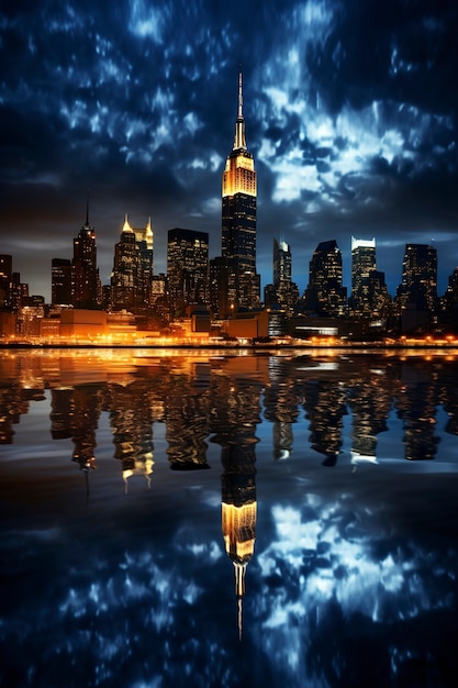 Beautiful bright empire state building at nighttime