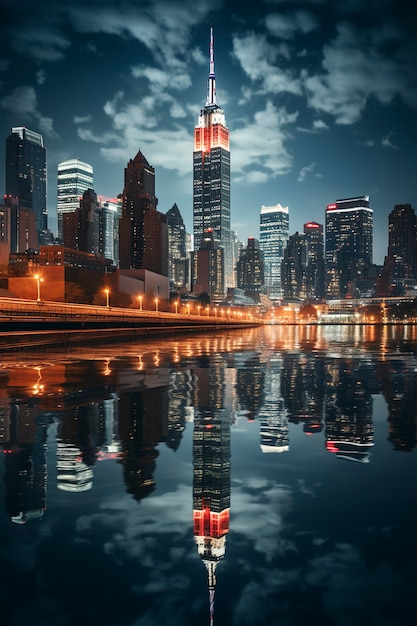 야간에 아름답고 밝은 엠파이어 스테이트 빌딩