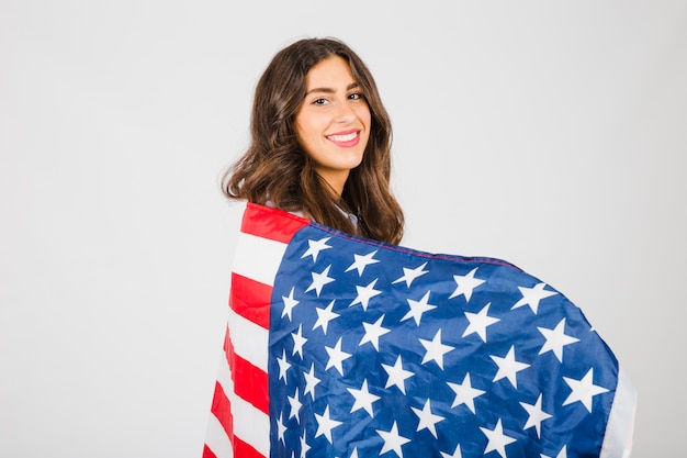 Free photo beautiful brunette in usa flag