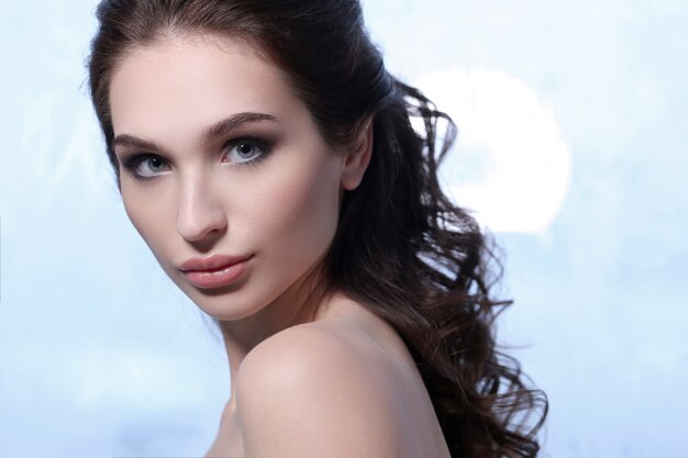 Beautiful brunette woman portrait, skin care concept