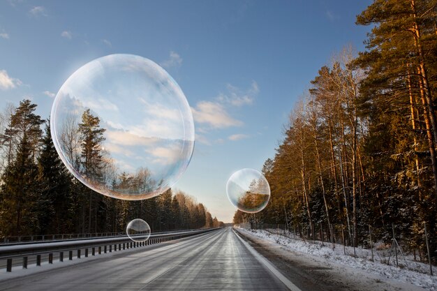 Beautiful bubble floating in exterior