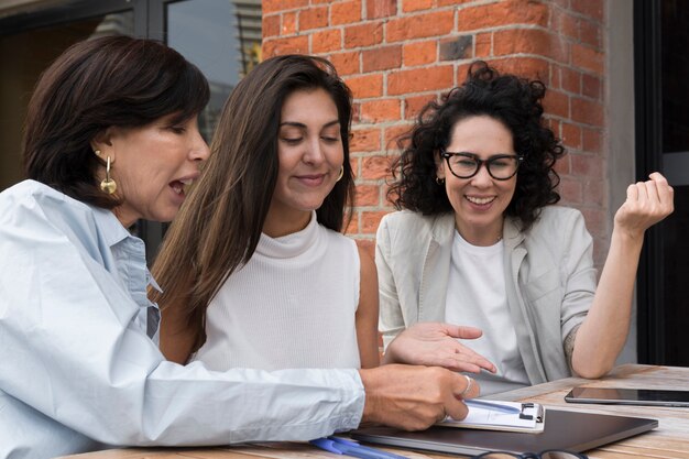 Beautiful business women working outside