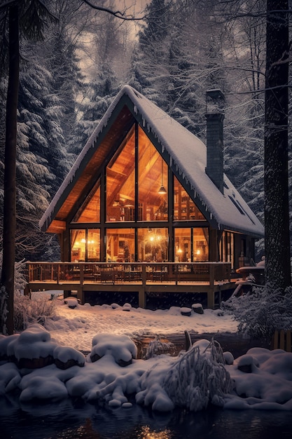 Beautiful cabin in forest landscape