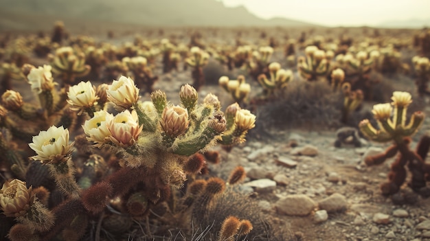 砂漠の風景の美しいカクティ植物