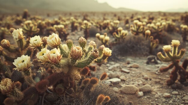 砂漠の風景の美しいカクティ植物