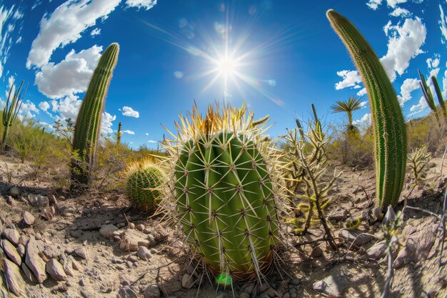 Beautiful cacti plant with desert landscape