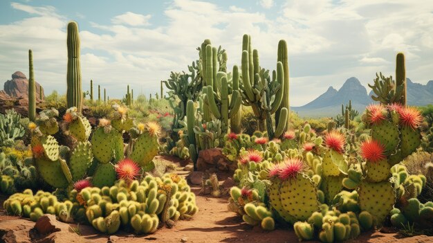 砂漠の風景の美しいカクティ植物