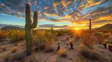 Foto gratuita bella pianta di cactus con paesaggio desertico