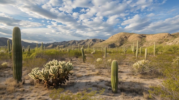 Free photo beautiful cacti plant with desert landscape