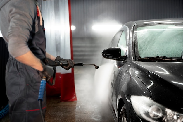 Free photo beautiful car at washing service