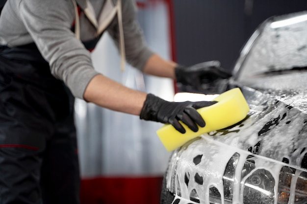 Beautiful car at washing service