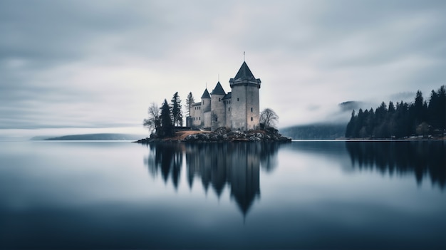 Free photo beautiful castle by the lake