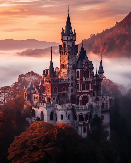 Free photo beautiful castle surrounded by nature