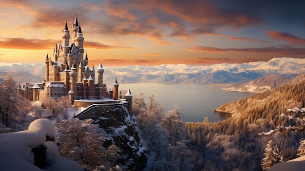 Free photo beautiful castle winter season