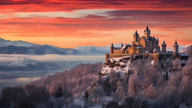Free photo beautiful castle winter season