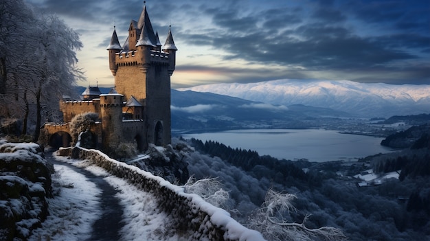 Free photo beautiful castle winter season