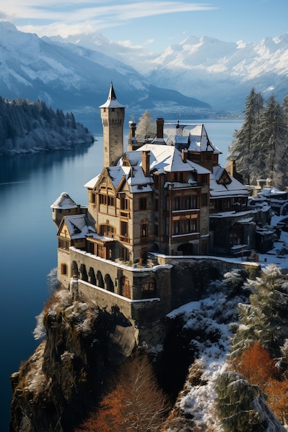 Free photo beautiful castle winter season