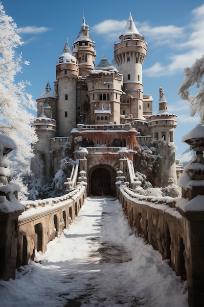 Free photo beautiful castle winter season