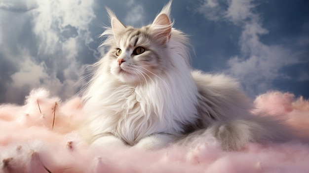 Красивый кот с пушистым фоном