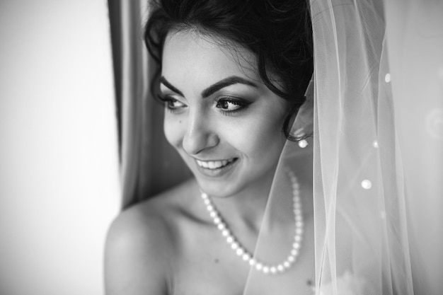 Beautiful caucasian bride getting ready