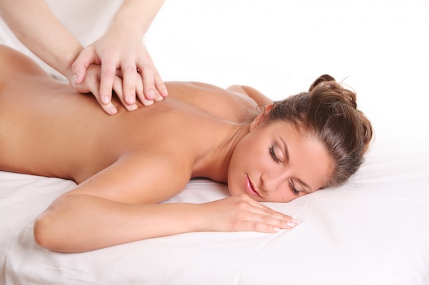Beautiful caucasian woman enjoy massage