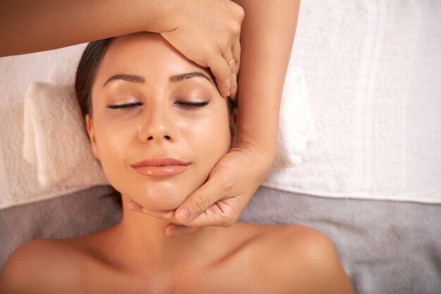 Beautiful Caucasian Woman Having Anti Age Treatment In Spa Salon