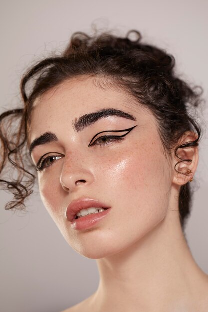 beautiful caucasian woman with black eyeliner