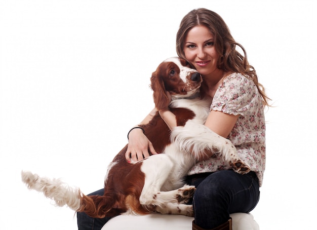 Beautiful caucasian woman with dog