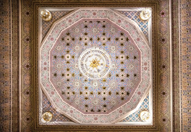 Beautiful ceiling with islamic traditional religious ornament.