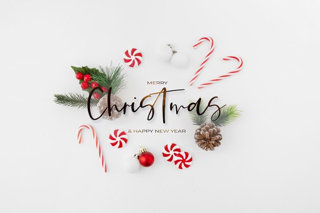 Beautiful christmas composition congratulating the christmas season on a white background