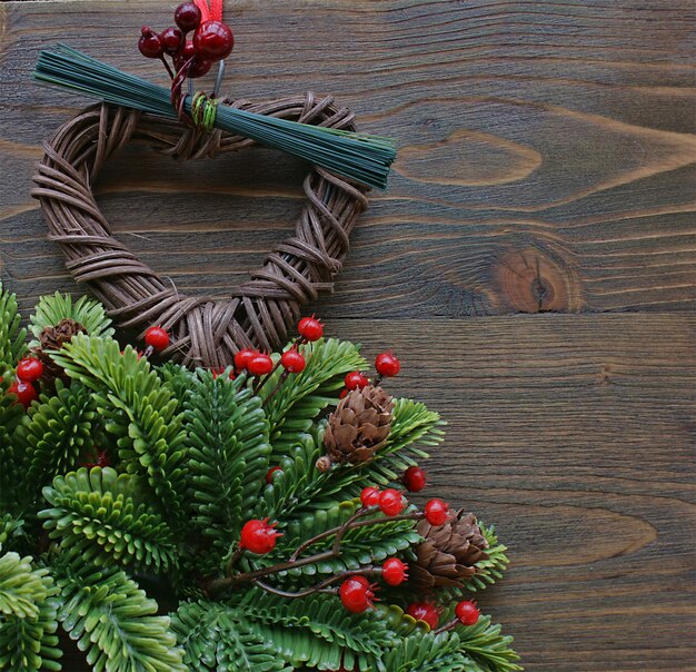 Beautiful christmas decoration on a wooden background