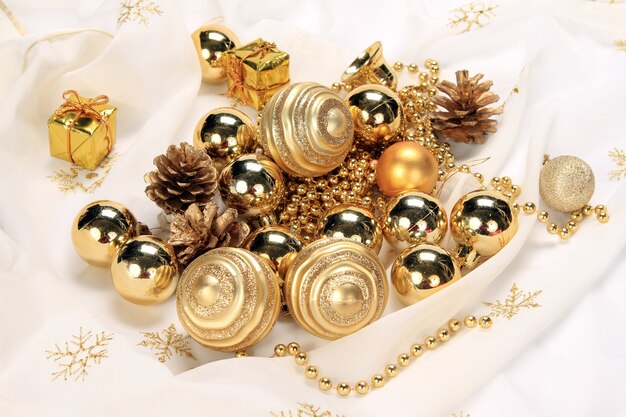 beautiful Christmas decorations with ornaments and pine cones