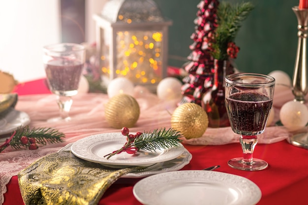 Beautiful Christmas table setting with decorations