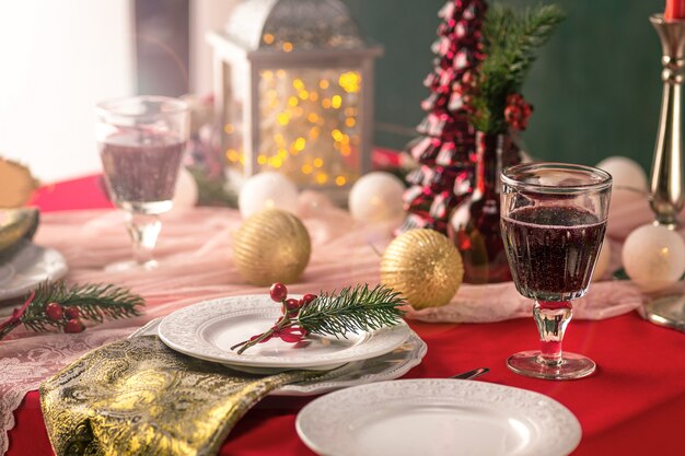 Beautiful Christmas table setting with decorations