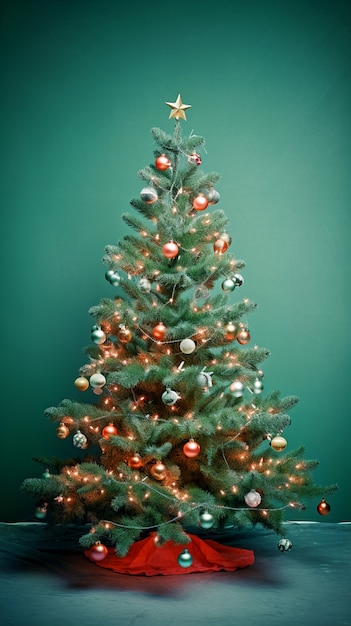 Free photo beautiful christmas tree decorated with lots of ornaments