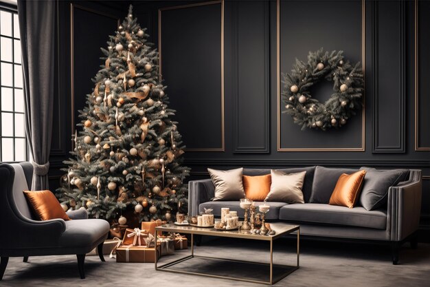 Beautiful christmas tree in elegant interior