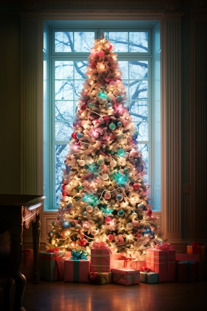 Free photo beautiful christmas tree in elegant interior