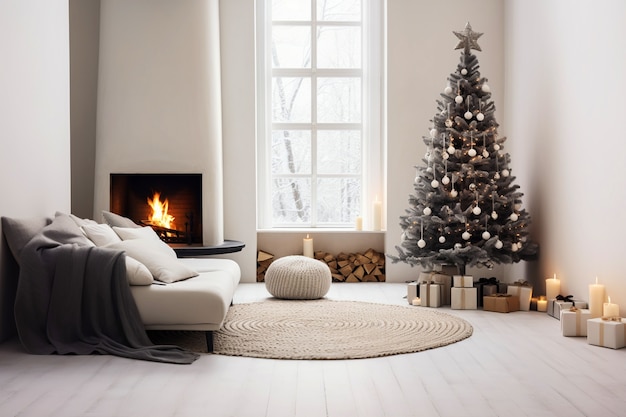 Free photo beautiful christmas tree in elegant interior