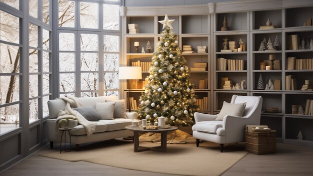 Beautiful christmas tree in elegant interior