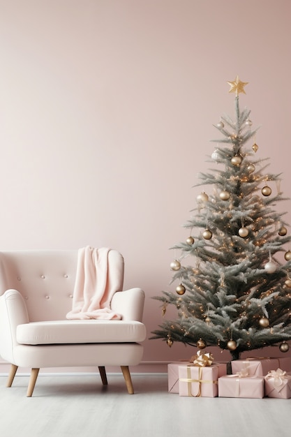 肘掛け椅子付きの美しいクリスマス ツリー