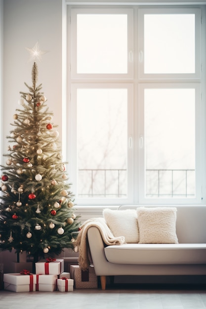 無料写真 ソファのある美しいクリスマスツリー
