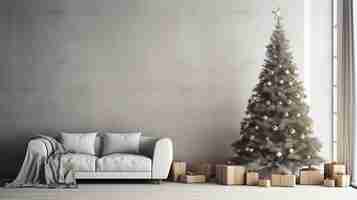 Free photo beautiful christmas tree with couch