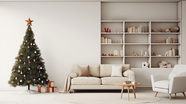 Beautiful christmas tree with couch