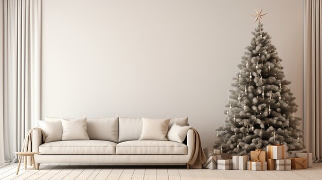 Beautiful christmas tree with couch