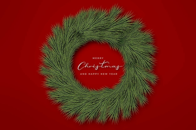 Free photo beautiful christmas wreath with greeting message on red background