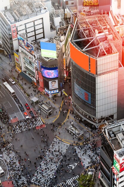 Beautiful city landscape with crowded streets