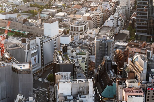 Beautiful city landscape with crowded streets